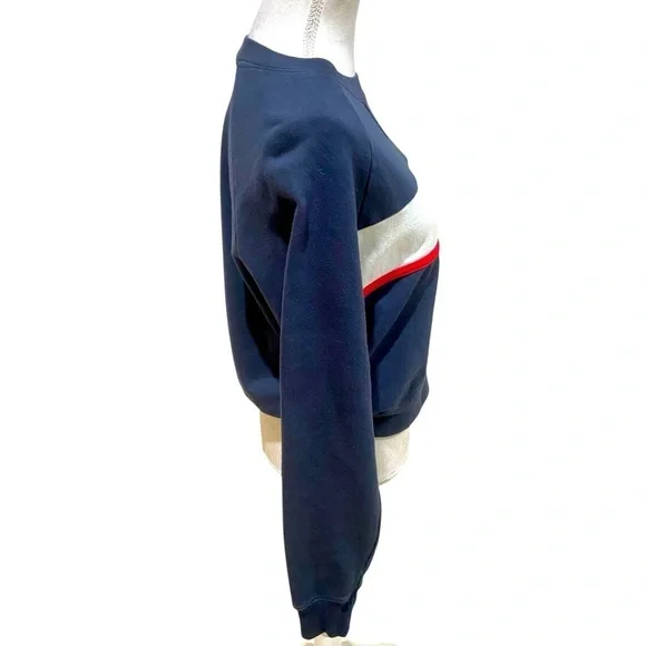 John Galt California navy cotton blend sweatshirt red ivory stripe medium - Picture 8 of 10